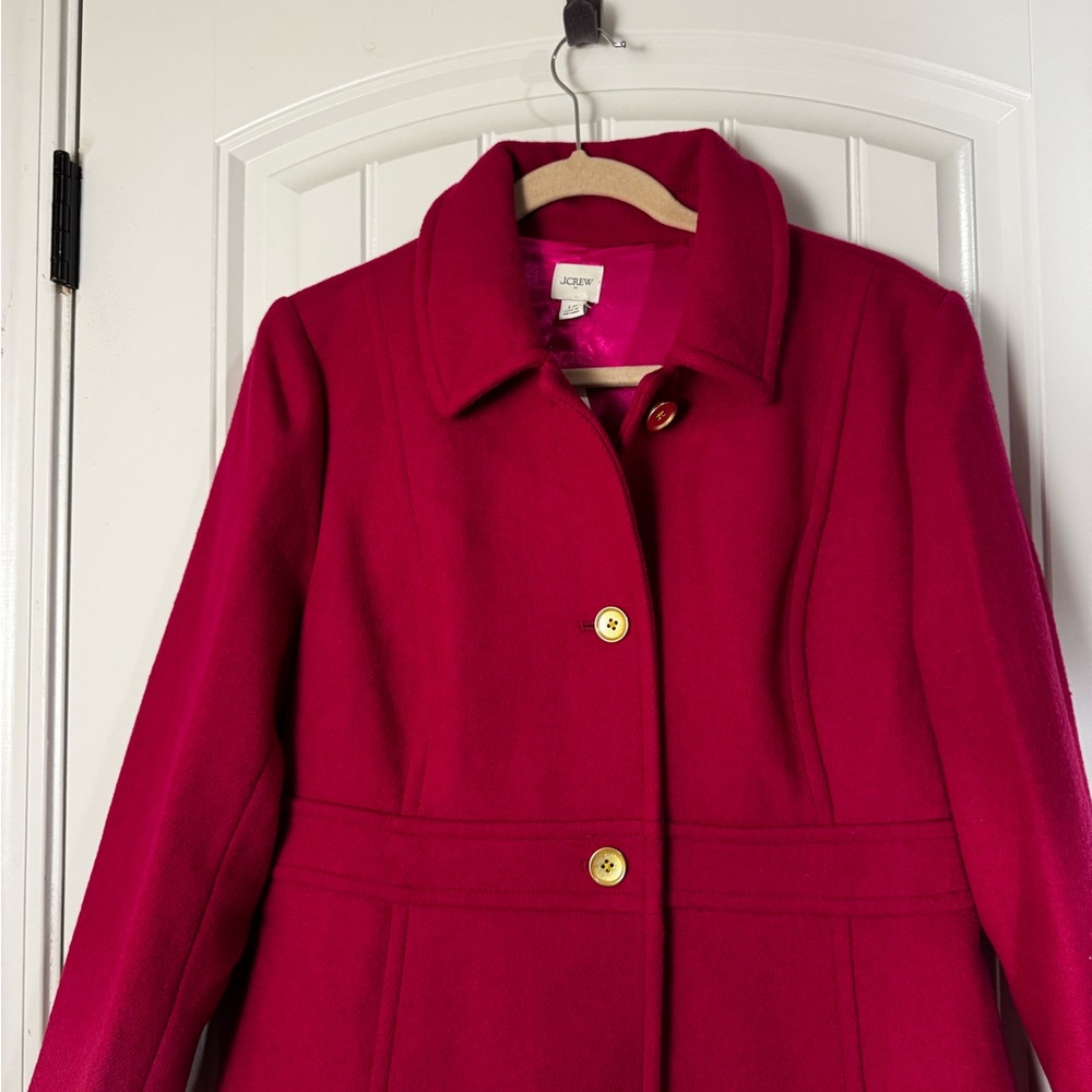 J. Crew Hot Pink Wool Blend Trench Coat with Gold Buttons - Picture 4 of 12